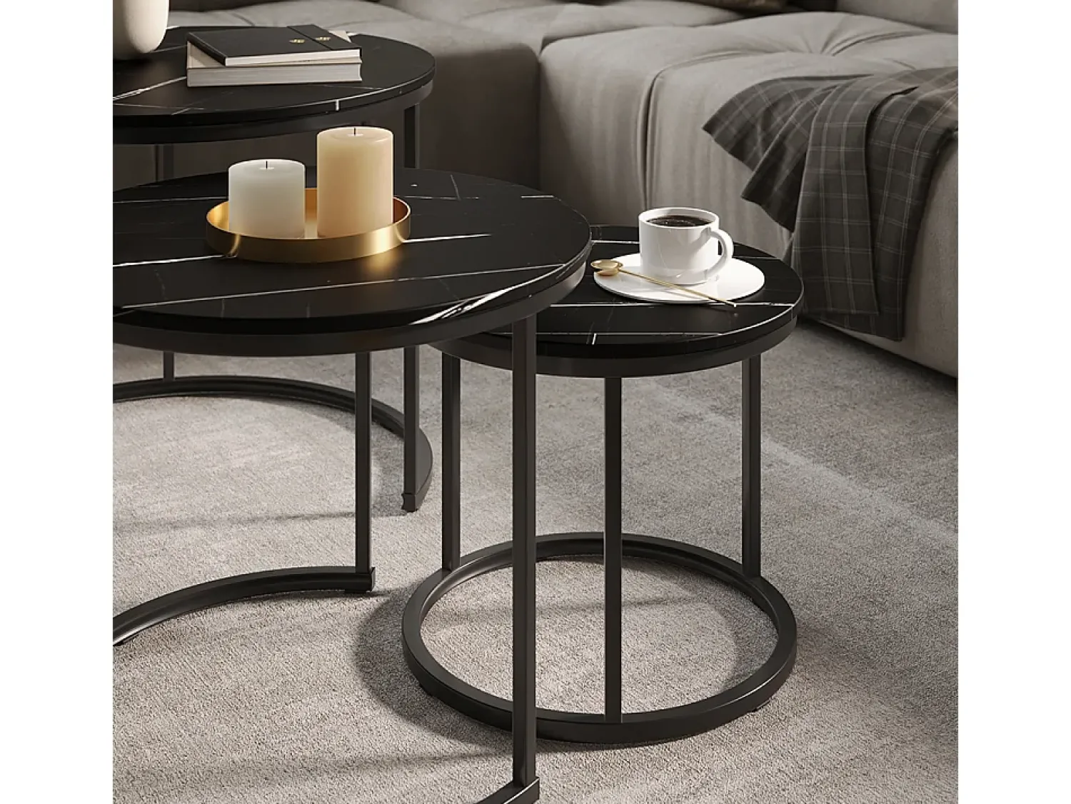 Online Vicco Conjunto de mesa de centro mármore 55x55x44.5 montreal Preto