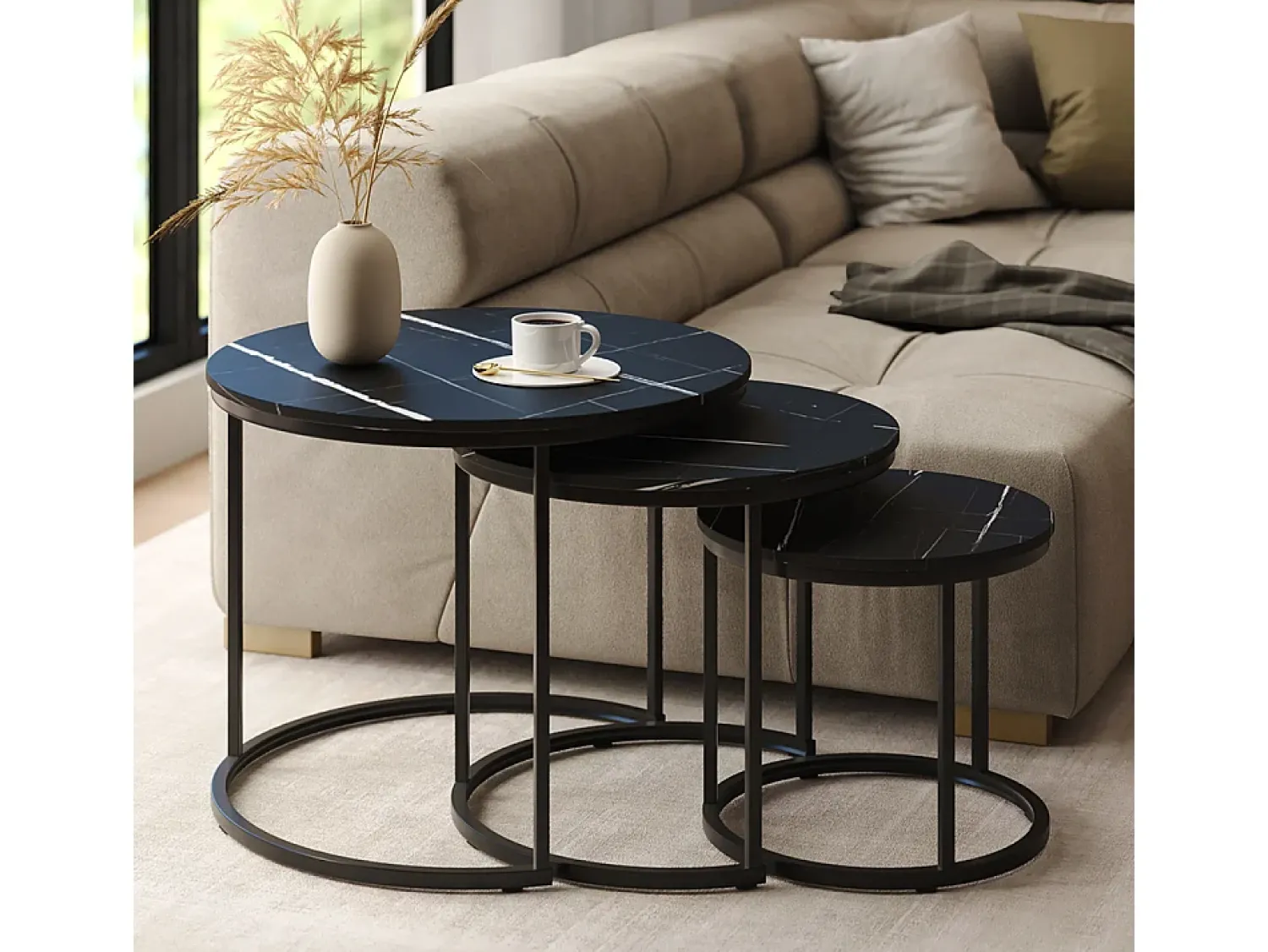 Online Vicco Conjunto de mesa de centro mármore 55x55x44.5 montreal Preto