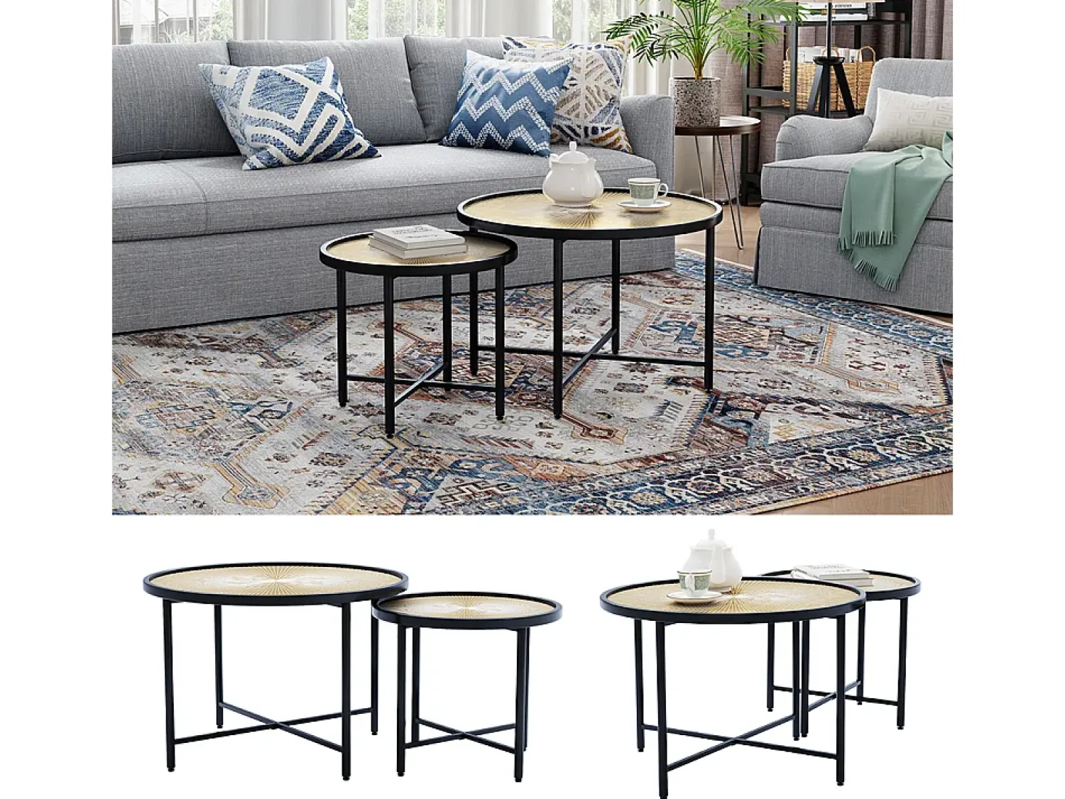 Vicco Conjunto de mesa de centro madeira 62x62x44.5 winnipeg^ Mesa De Centro