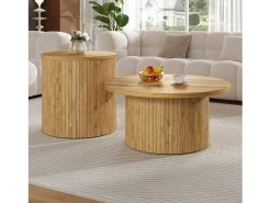 Mesa De Centro*ModernLuxe Conjunto de mesa de centro - Tampo redondo - Padrão de listras verticais - MDF - Natural Natural claro