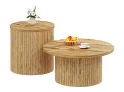 Mesa De Centro*ModernLuxe Conjunto de mesa de centro - Tampo redondo - Padrão de listras verticais - MDF - Natural Natural claro