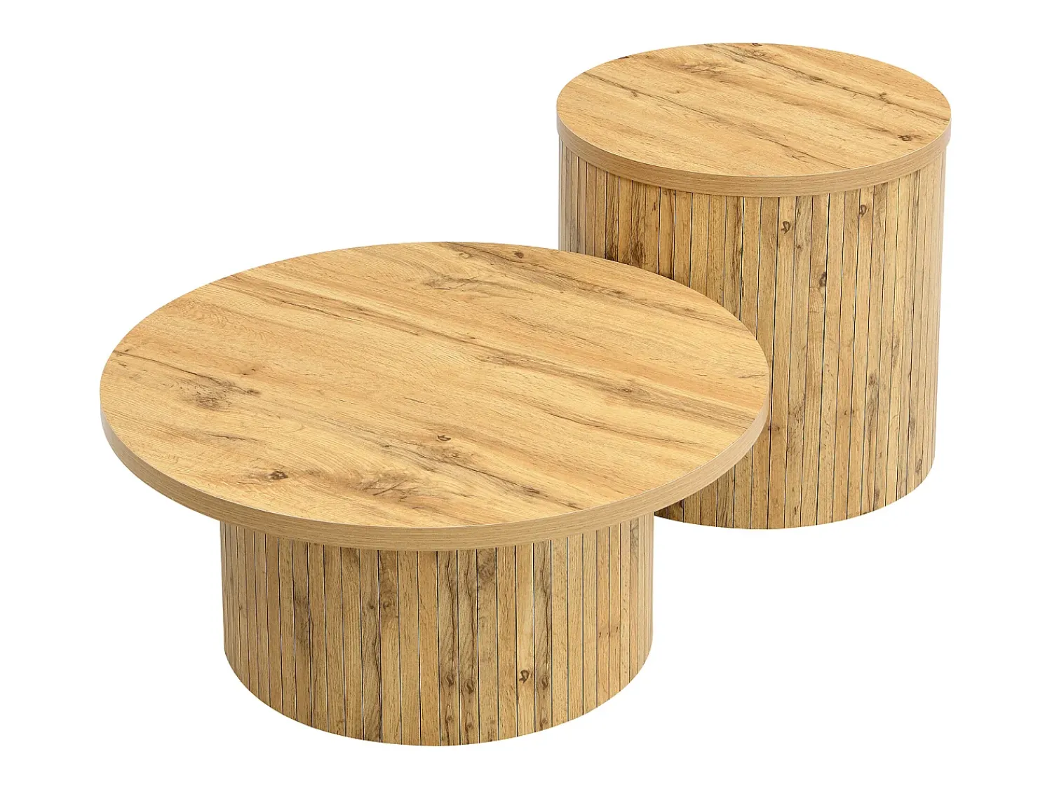 Mesa De Centro*ModernLuxe Conjunto de mesa de centro - Tampo redondo - Padrão de listras verticais - MDF - Natural Natural claro