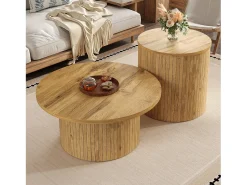 Mesa De Centro*ModernLuxe Conjunto de mesa de centro - Tampo redondo - Padrão de listras verticais - MDF - Natural Natural claro