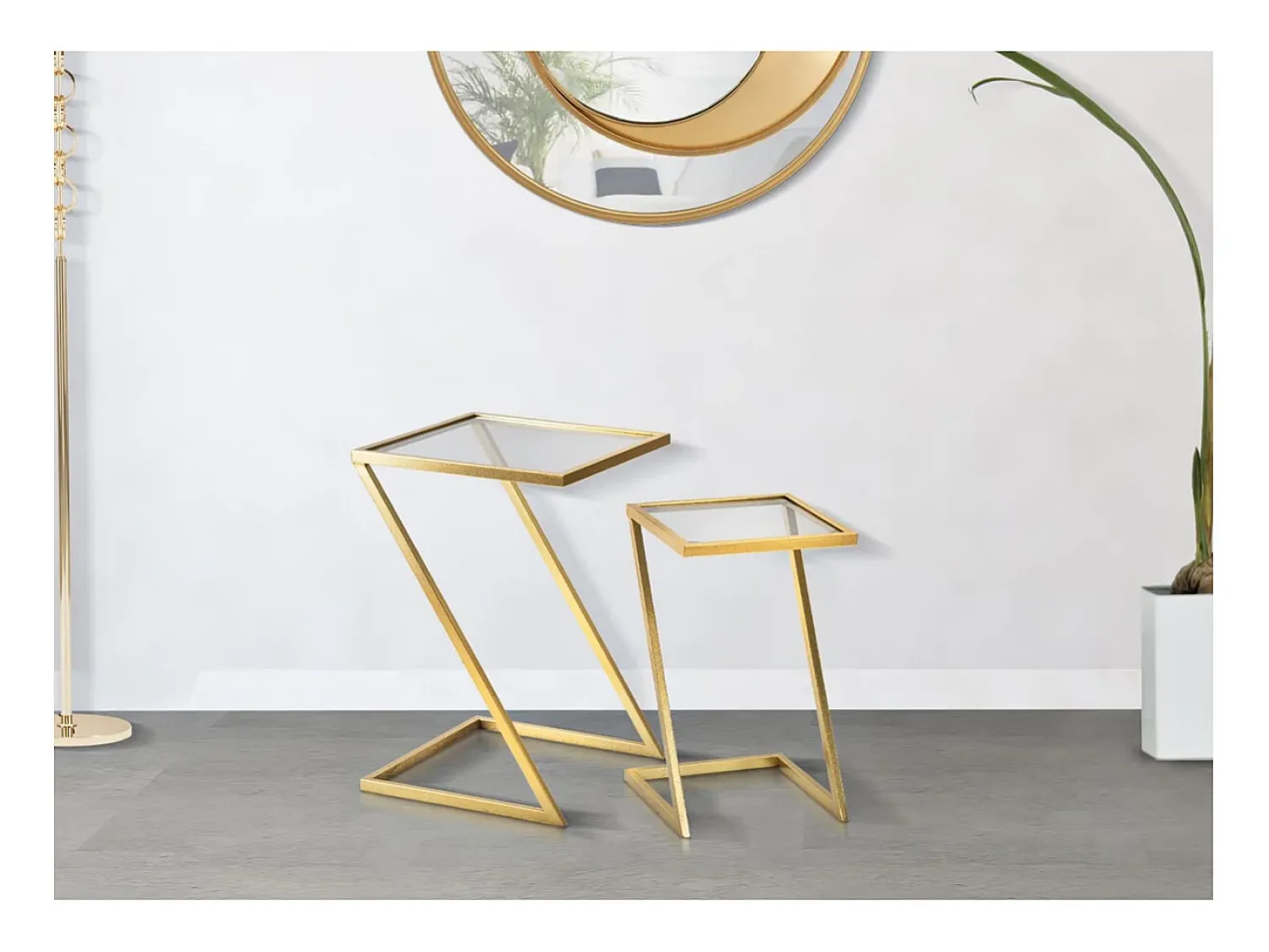 Conjunto de Mesas Auxiliares VKH562, Ouro, 40x40x60 cm, Kendra Home^ Mesa De Apoio