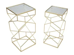 Conjunto de Mesas Auxiliares VKH565, Ouro, 31,5x31,5x68 cm, Kendra Home^ Mesa De Apoio