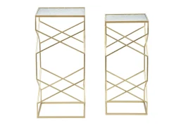 Conjunto de Mesas Auxiliares VKH565, Ouro, 31,5x31,5x68 cm, Kendra Home^ Mesa De Apoio