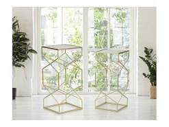 Conjunto de Mesas Auxiliares VKH565, Ouro, 31,5x31,5x68 cm, Kendra Home^ Mesa De Apoio