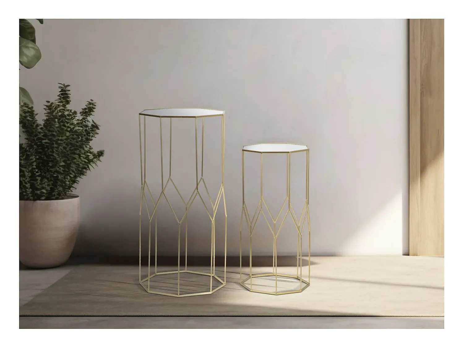 Mesa De Apoio| Conjunto de Mesas Auxiliares VKH598, Ouro, 50x46x100 cm, Kendra Home Dourado