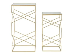 Mesa De Apoio| Conjunto de Mesas Auxiliares VKH595, Ouro, 50x50x100 cm, Kendra Home Dourado
