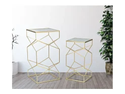 Mesa De Apoio| Conjunto de Mesas Auxiliares VKH595, Ouro, 50x50x100 cm, Kendra Home Dourado