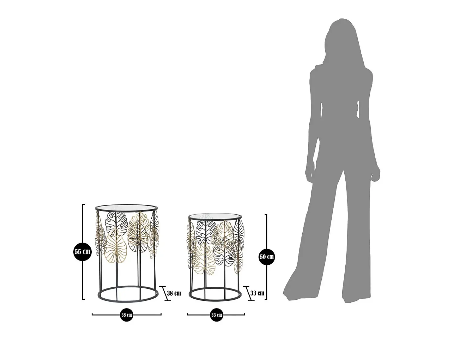 Mesa De Apoio* Conjunto de Mesas Auxiliares Folha 67, , 38x38x55 cm, Kendra Home Preto
