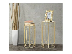 Mesa De Apoio| Conjunto de Mesas Auxiliares VKH555, Ouro, 36,5x36,5x70 cm, Kendra Home Dourado