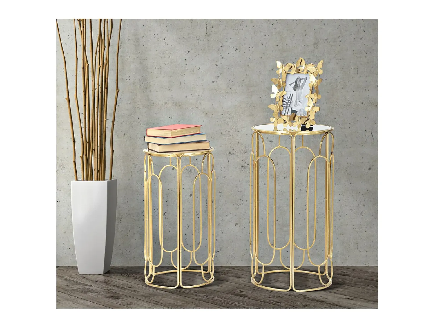 Mesa De Apoio| Conjunto de Mesas Auxiliares VKH555, Ouro, 36,5x36,5x70 cm, Kendra Home Dourado