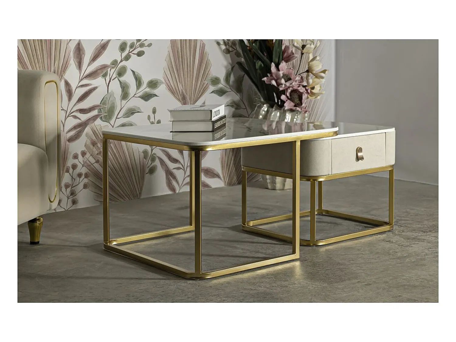 Mesa De Centro| Conjunto de Mesas Auxiliares VKH794, , 70x70x48 cm, Kendra Home Bege