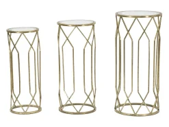 Conjunto de Mesas Auxiliares VKH597, Ouro, 32x32x71 cm, Kendra Home^ Mesa De Apoio