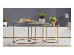Mesa De Apoio| Conjunto de Mesas Auxiliares VKH553, Ouro, 60x60x50 cm, Kendra Home Dourado