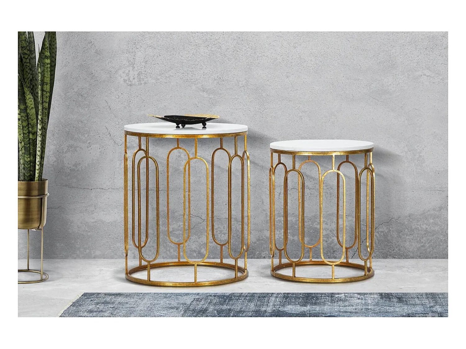 Mesa De Apoio| Conjunto de Mesas Auxiliares VKH535, Ouro, 46x46x55 cm, Kendra Home Dourado