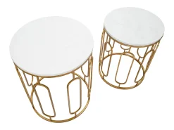 Mesa De Apoio| Conjunto de Mesas Auxiliares VKH535, Ouro, 46x46x55 cm, Kendra Home Dourado