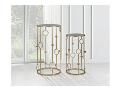 Mesa De Apoio* Conjunto de Mesas Auxiliares Círculos 35, Ouro, 50x50x100 cm, Kendra Home Dourado