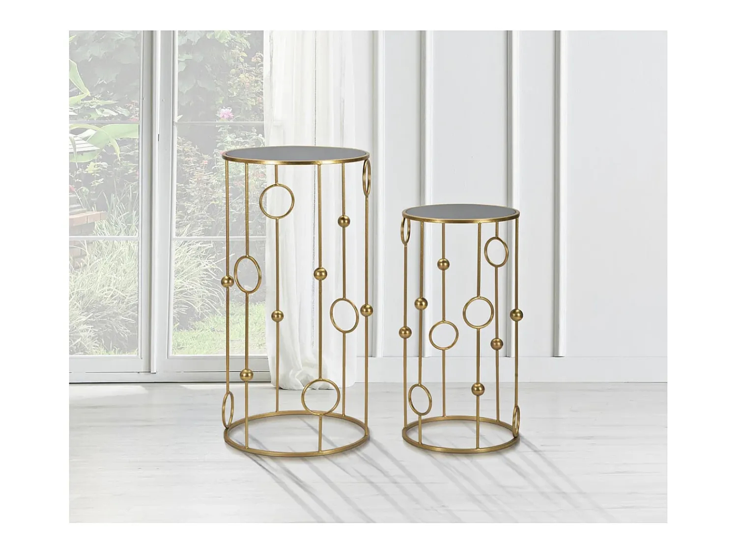 Mesa De Apoio* Conjunto de Mesas Auxiliares Círculos 35, Ouro, 50x50x100 cm, Kendra Home Dourado
