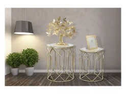 Mesa De Apoio| Conjunto de Mesas Auxiliares VKH561, Ouro, 42x42x53 cm, Kendra Home Dourado