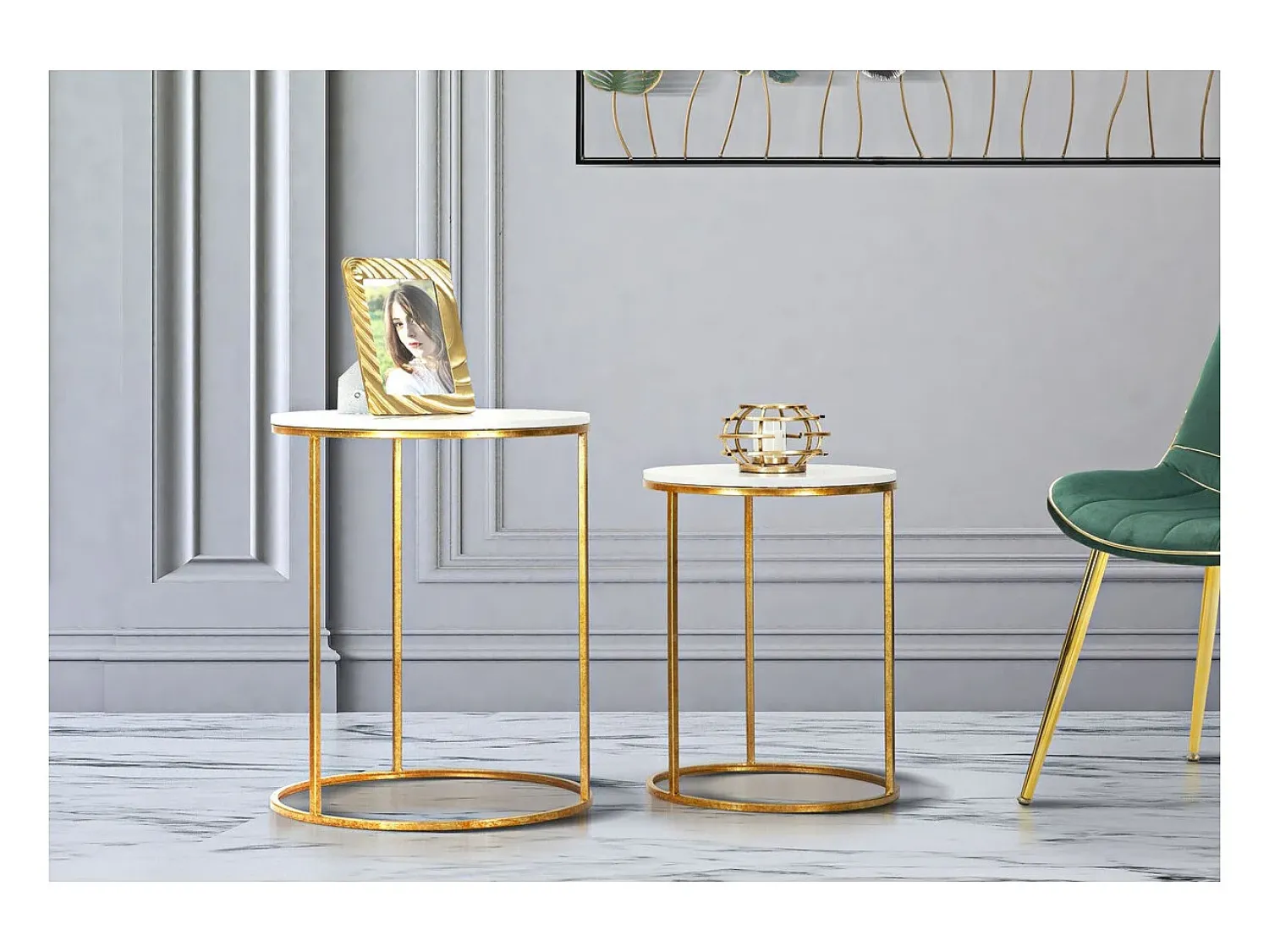 Mesa De Apoio| Conjunto de Mesas Auxiliares VKH534, Ouro, 52x52x63 cm, Kendra Home Dourado