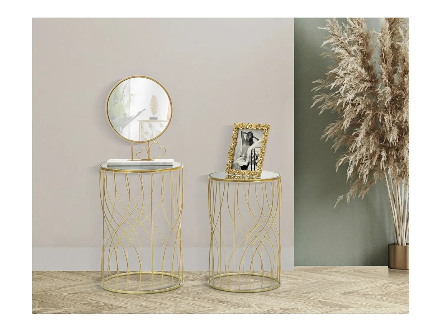 Outlet Conjunto de Mesas Auxiliares VKH545, Ouro, 38x38x55 cm, Kendra Home Dourado
