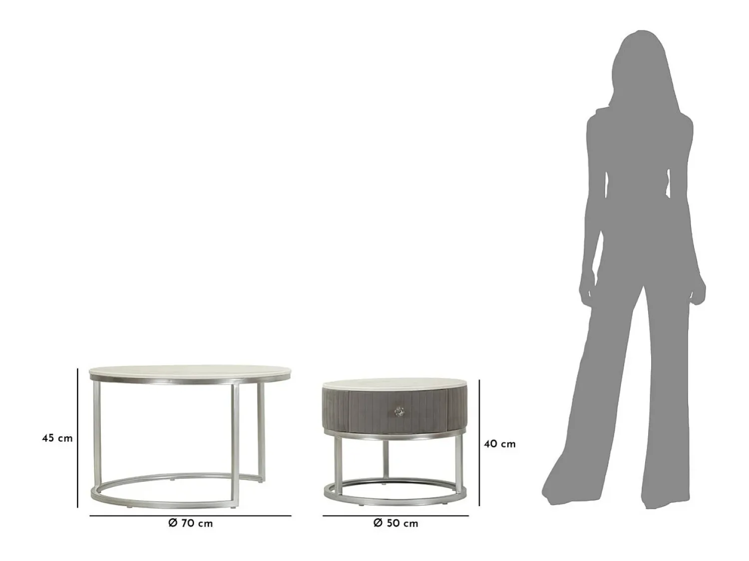 Mesa De Centro* Conjunto de Mesas Auxiliares VKH796, , 70x70x45 cm, Kendra Home Cinzento