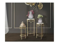 Conjunto de Mesas Auxiliares VKH428, Ouro, 33x33x70 cm, Kendra Home^ Mesa De Apoio
