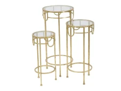 Conjunto de Mesas Auxiliares VKH428, Ouro, 33x33x70 cm, Kendra Home^ Mesa De Apoio