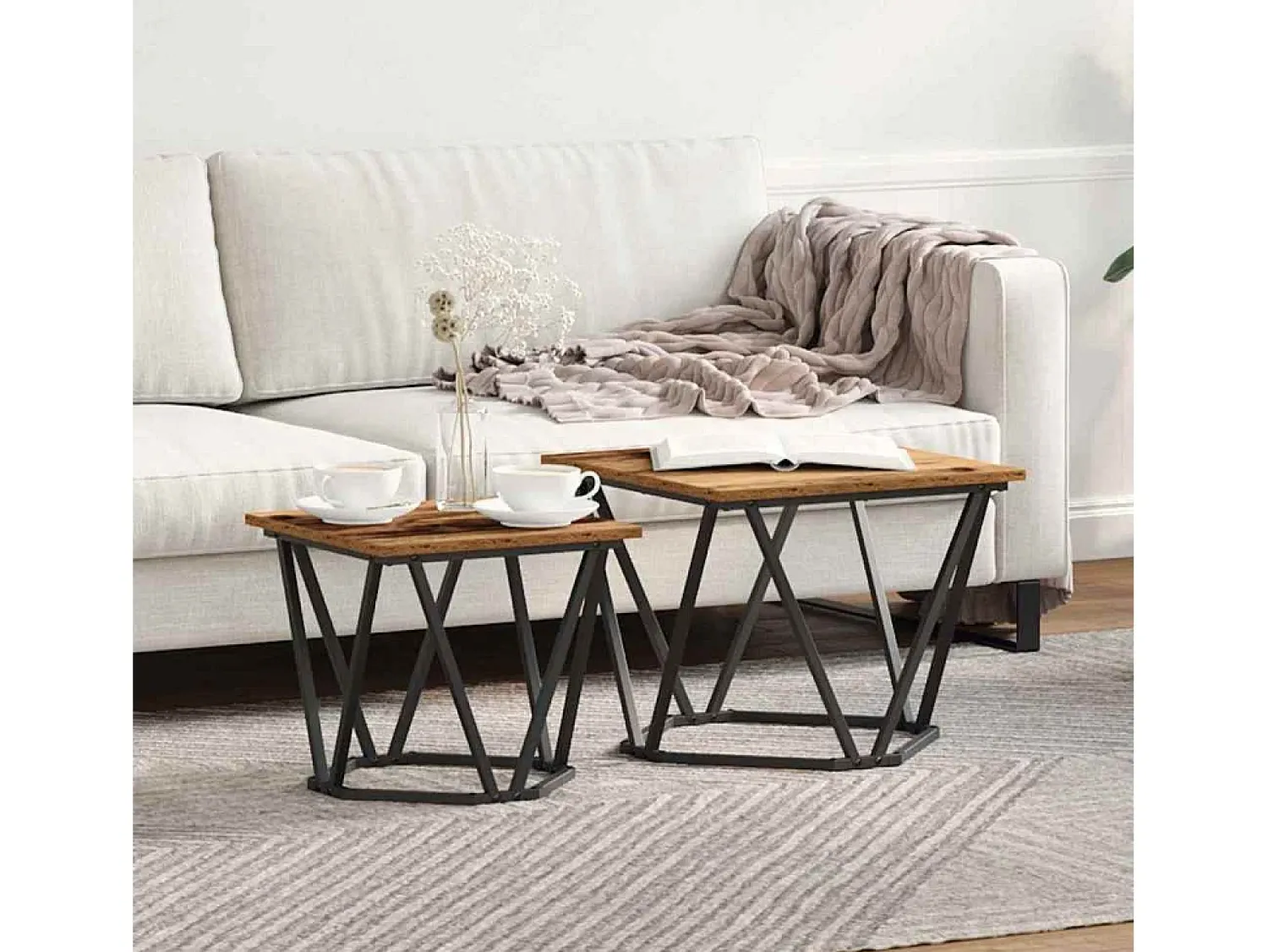 Mesa De Centro* Conjunto de mesas de apoio 2 pcs Madeira recuperada Castanho
