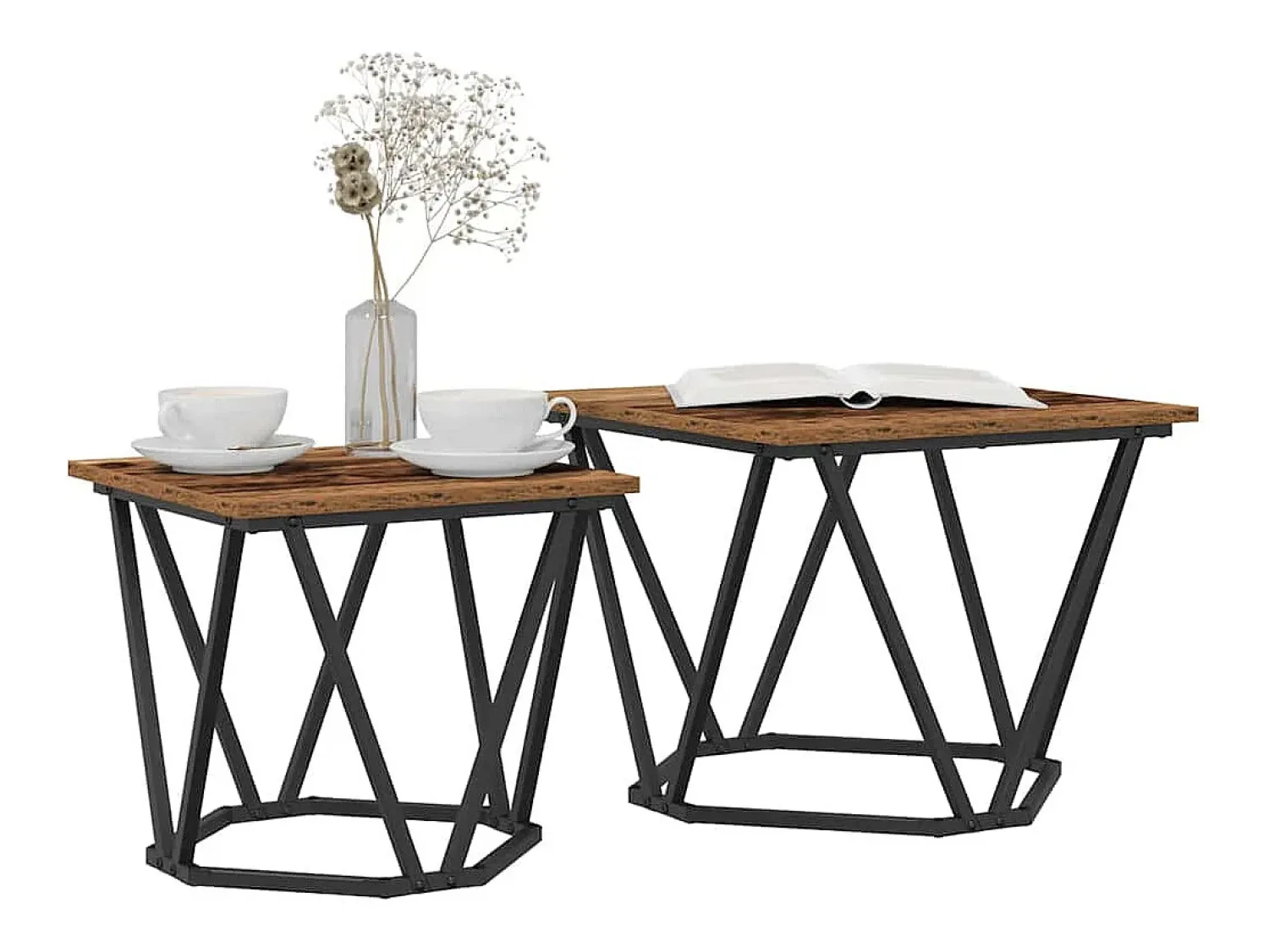 Mesa De Centro* Conjunto de mesas de apoio 2 pcs Madeira recuperada Castanho