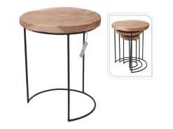 Outlet H&S Collection Conjunto de mesas de apoio 3 pcs madeira de teca e metal Natural claro