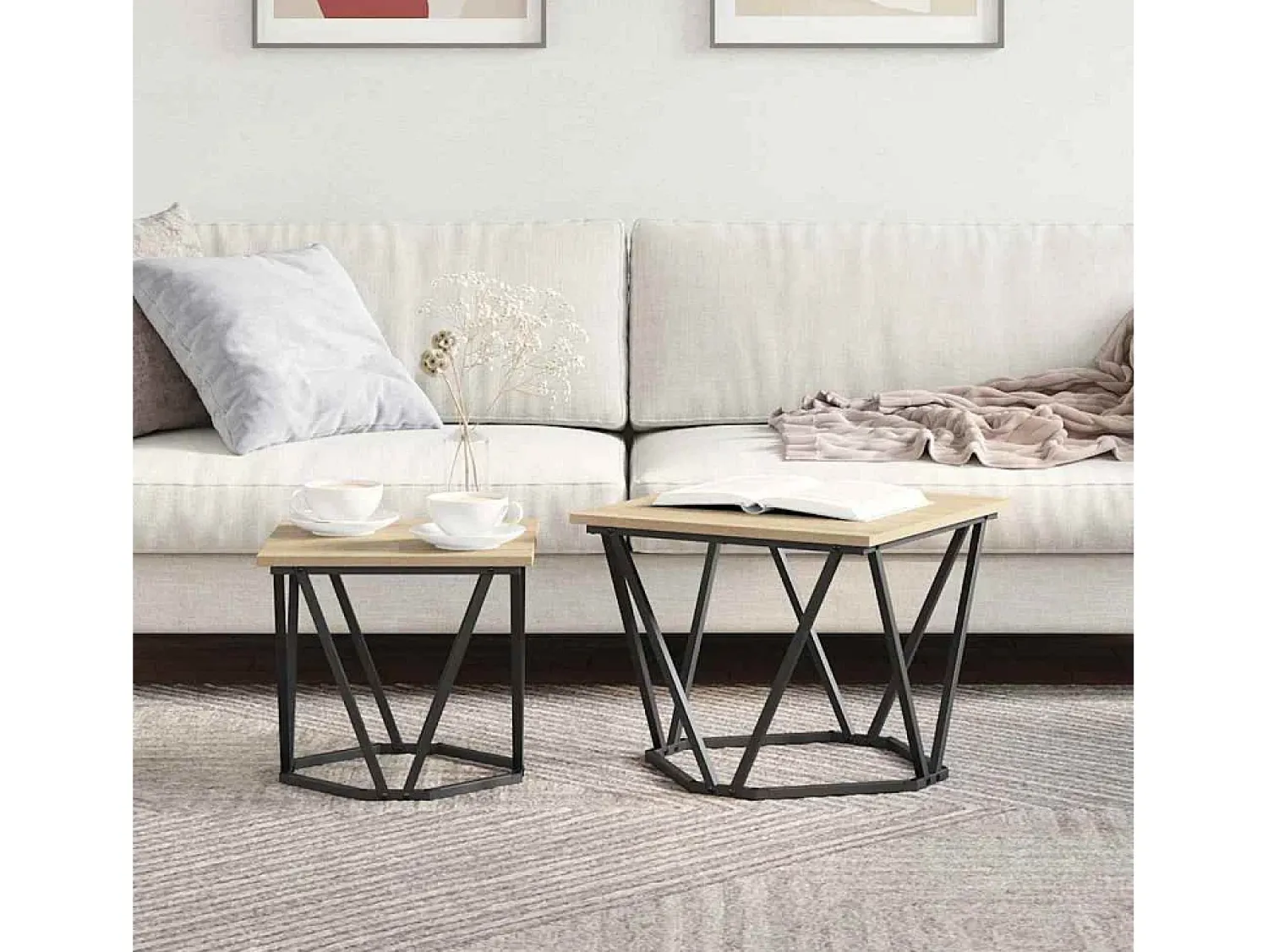 Clearance Conjunto de mesas de apoio 2 pcs Carvalho sonoma Castanho