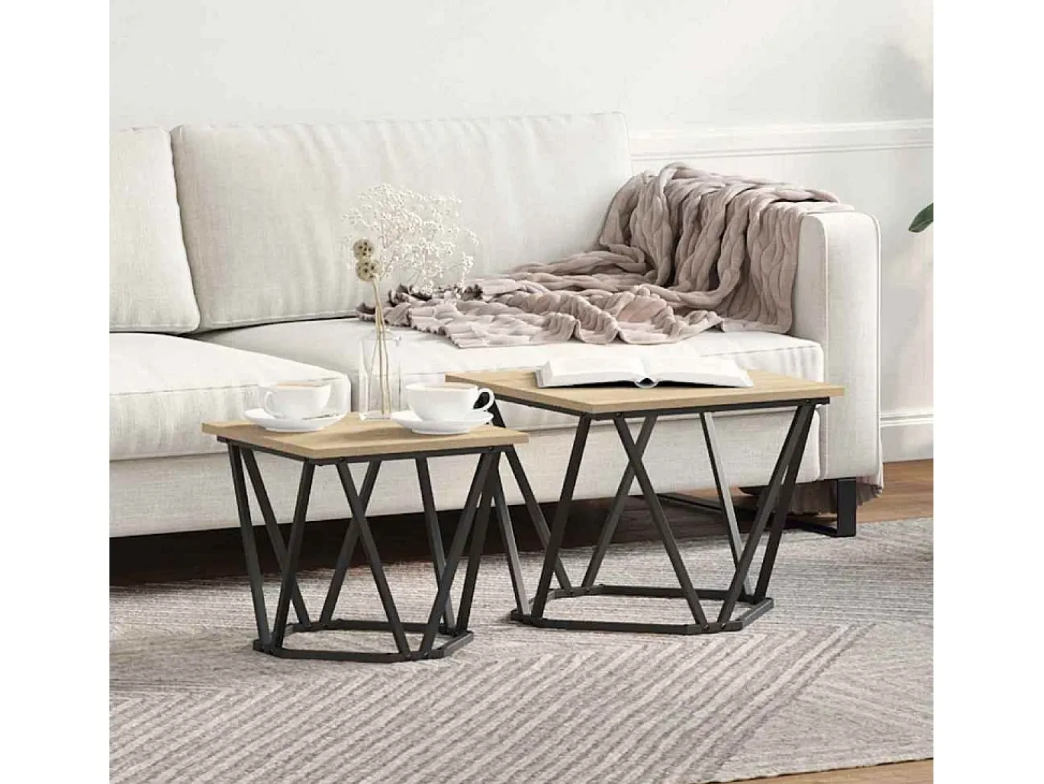 Clearance Conjunto de mesas de apoio 2 pcs Carvalho sonoma Castanho