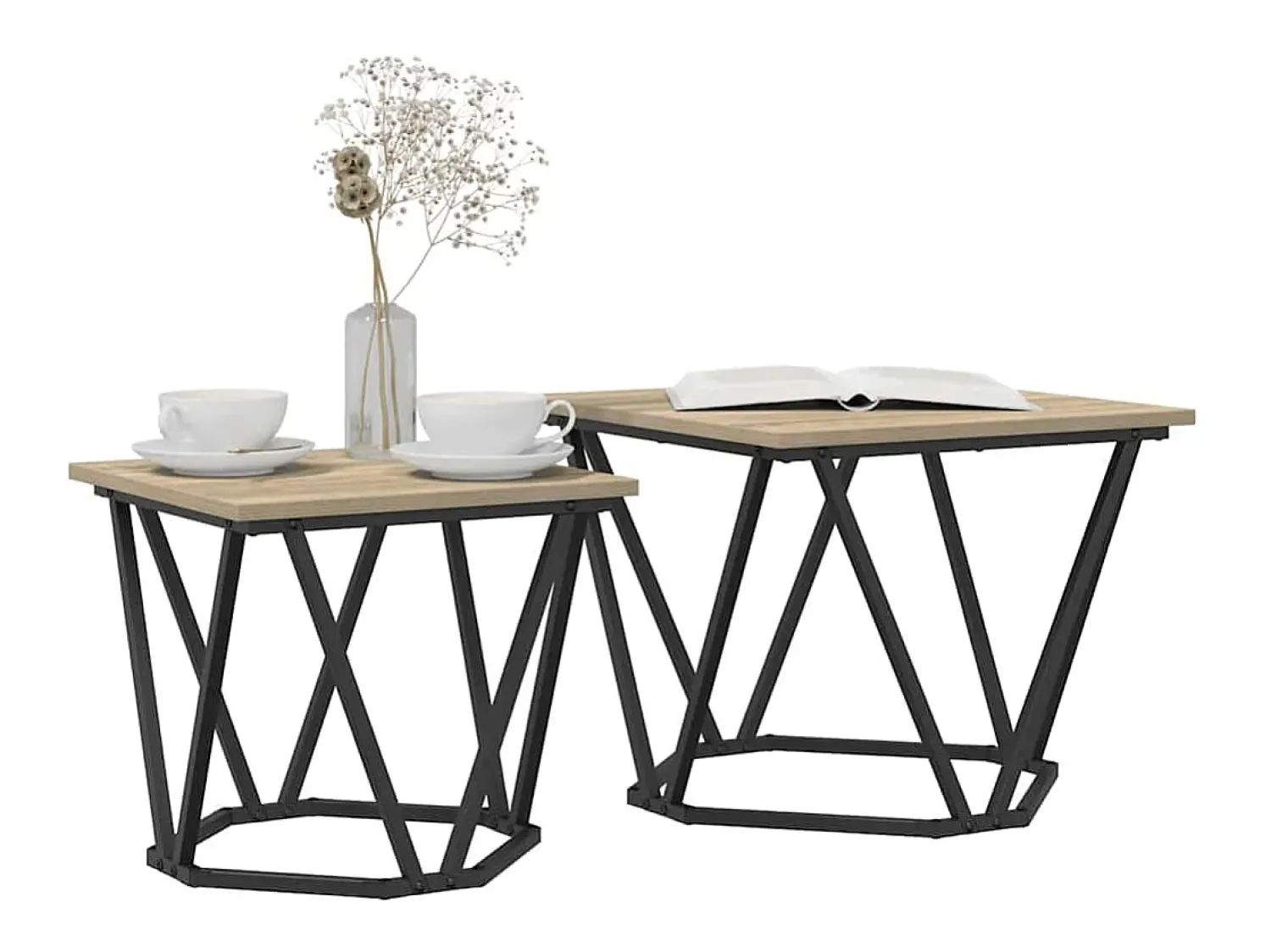 Clearance Conjunto de mesas de apoio 2 pcs Carvalho sonoma Castanho