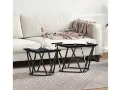 Mesa De Centro| Conjunto de mesas de apoio 2 pcs Carvalho 50x50x40 cm Preto