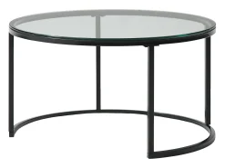 Mesa De Centro|Vente-unique Conjunto de mesas de centro empilháveis em MDF e vidro temperado - Transparentes e naturais - REMINA Transparente / Preto / Natural claro