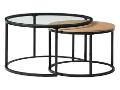 Mesa De Centro|Vente-unique Conjunto de mesas de centro empilháveis ​​em MDF e vidro temperado - Transparentes e naturais - REMINA Transparente / Preto / Natural claro