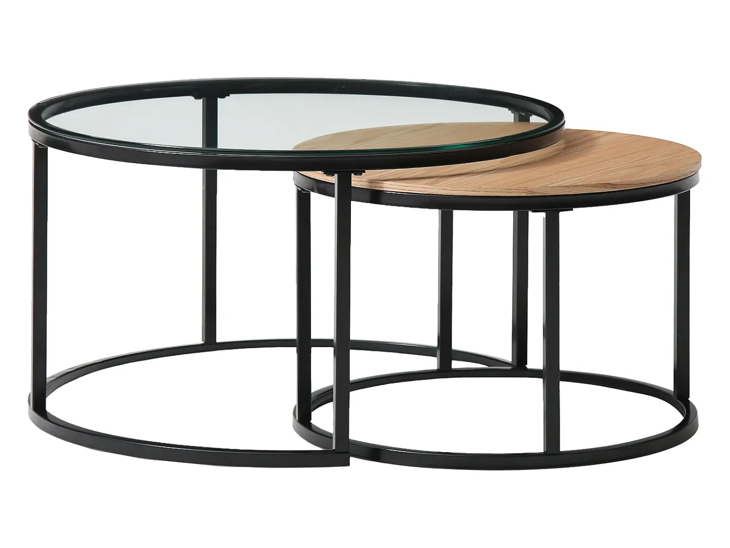 Mesa De Centro|Vente-unique Conjunto de mesas de centro empilháveis em MDF e vidro temperado - Transparentes e naturais - REMINA Transparente / Preto / Natural claro