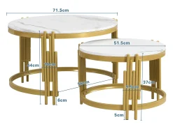 Mesa De Centro|Hauss Spole Conjunto de mesas de centro com tampo em efeito mármore - Estrutura em metal dourado Branco