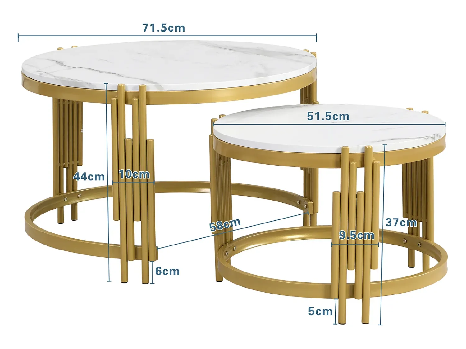 Mesa De Centro|Hauss Spole Conjunto de mesas de centro com tampo em efeito mármore - Estrutura em metal dourado Branco