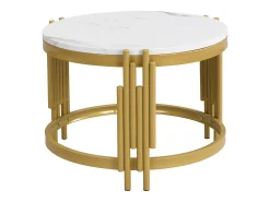 Mesa De Centro|Hauss Spole Conjunto de mesas de centro com tampo em efeito mármore - Estrutura em metal dourado Branco