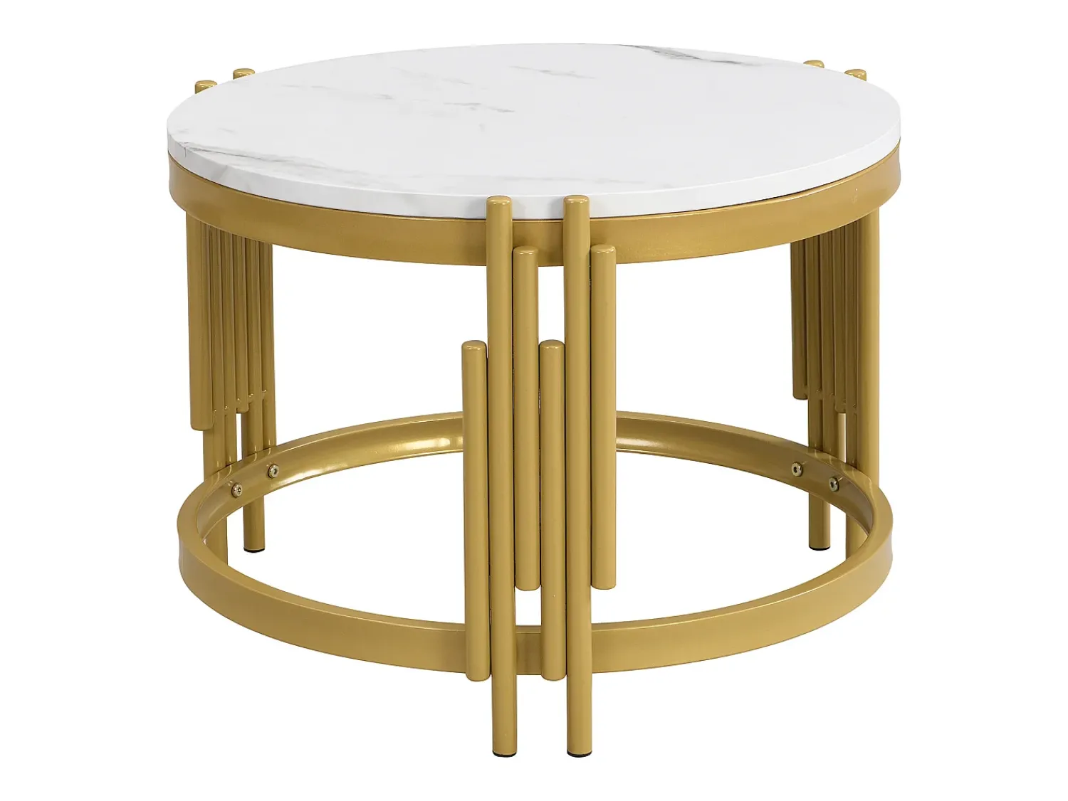 Mesa De Centro|Hauss Spole Conjunto de mesas de centro com tampo em efeito mármore - Estrutura em metal dourado Branco
