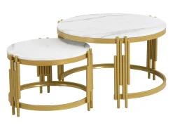 Mesa De Centro|Hauss Spole Conjunto de mesas de centro com tampo em efeito mármore - Estrutura em metal dourado Branco