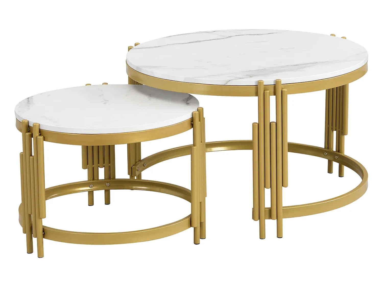 Mesa De Centro|Hauss Spole Conjunto de mesas de centro com tampo em efeito mármore - Estrutura em metal dourado Branco