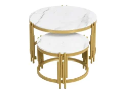 Mesa De Centro|Hauss Spole Conjunto de mesas de centro com tampo em efeito mármore - Estrutura em metal dourado Branco