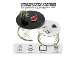 Mesa De Centro*Merax Conjunto de mesas de centro empilháveis em madeira - Folheado com efeito mármore branco e metal dourado - MDF - para sala de estar - e branco Preto