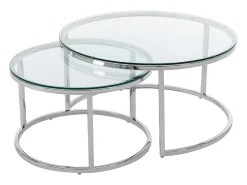 Mesa De Centro|Vente-unique Conjunto de mesas de centro empilháveis em vidro temperado e aço inoxidável - Prata - MAEVANE II Transparente / Prateado