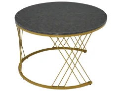 Mesa De Centro|Merax Conjunto de mesas de centro empilháveis em madeira - folheado com efeito mármore branco e metal dourado - MDF - para sala de estar - cinza e branco Cinzento